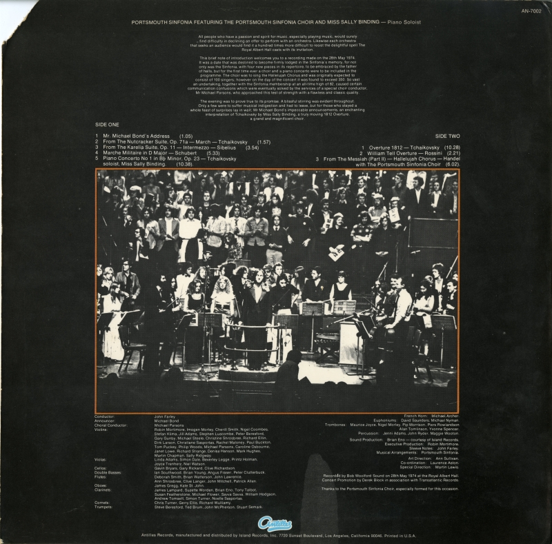 Portsmouth Sinfonia『HALLELUJAH』（1974年、Antilles Records）ジャケット裏面
